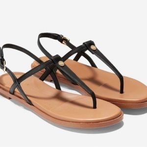 Cole Haan Flora Grand 360 Women's Black Thong Sandals Size 8 with gold detailing